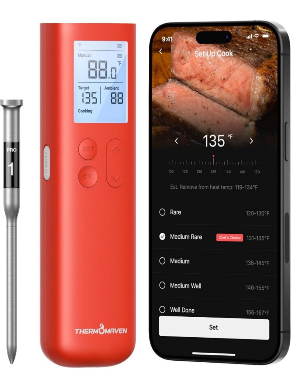 Smart Wireless Meat Thermometer with Standalone Base - Accurate Cooking Tool